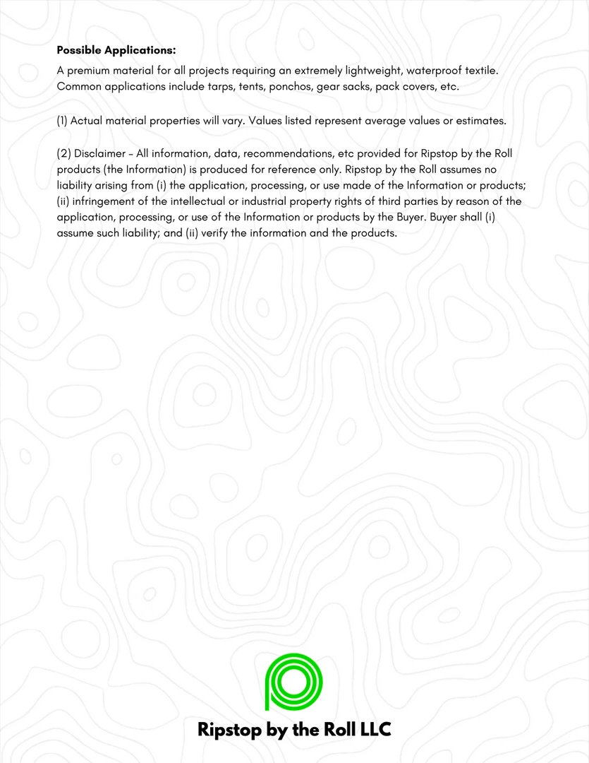 Ripstop By The Roll MEMBRANE Silpoly - Premium Waterproof Fabric for Tarps & Shelters 20 Ripstop By The Roll MEMBRANE Silpoly