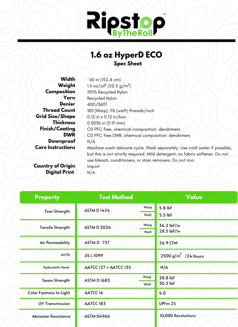 Ripstop By The Roll 1.6 Oz HyperD™ ECO Fabric - Premium Recycled Material for Hammocks & Outdoor Gear 10 Ripstop By The Roll 1.6 Oz HyperD™ ECO